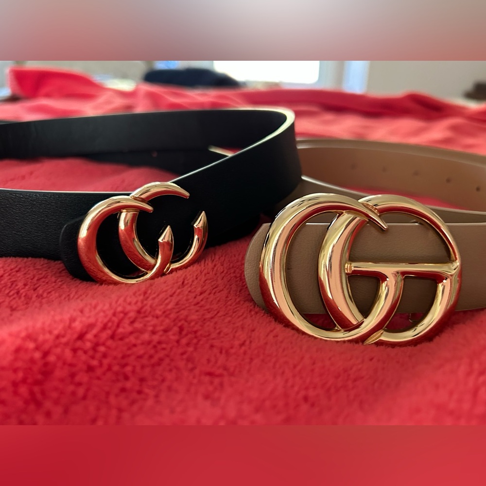 Designer inspired Black and Tan Belts with Gold Buckles